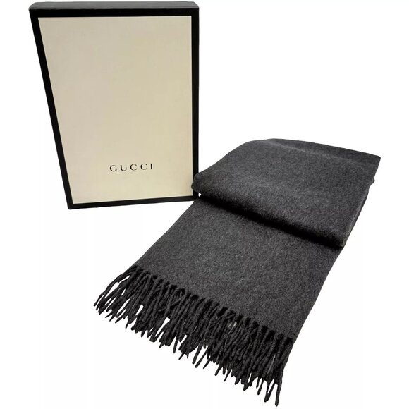 Authentic GUCCI Large Stole Muffler Scarf Gray Cashmere - Picture 2 of 15